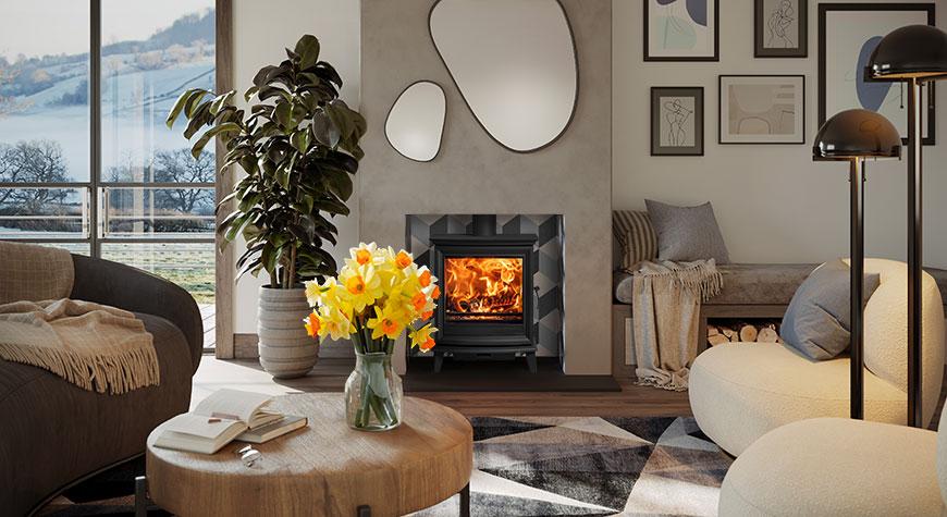 Stovax Chesterfield 5 Wide multi fuel stove with spring decor