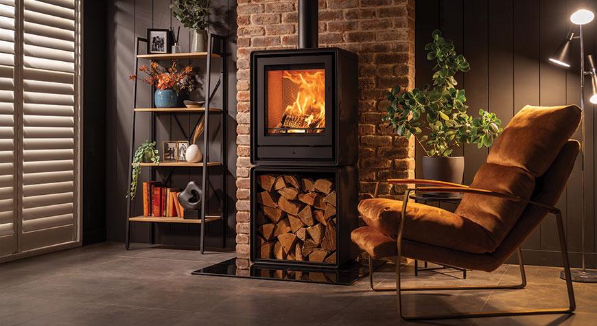 Riva2 55 Freestanding Ecodesign fire with optional Log Box